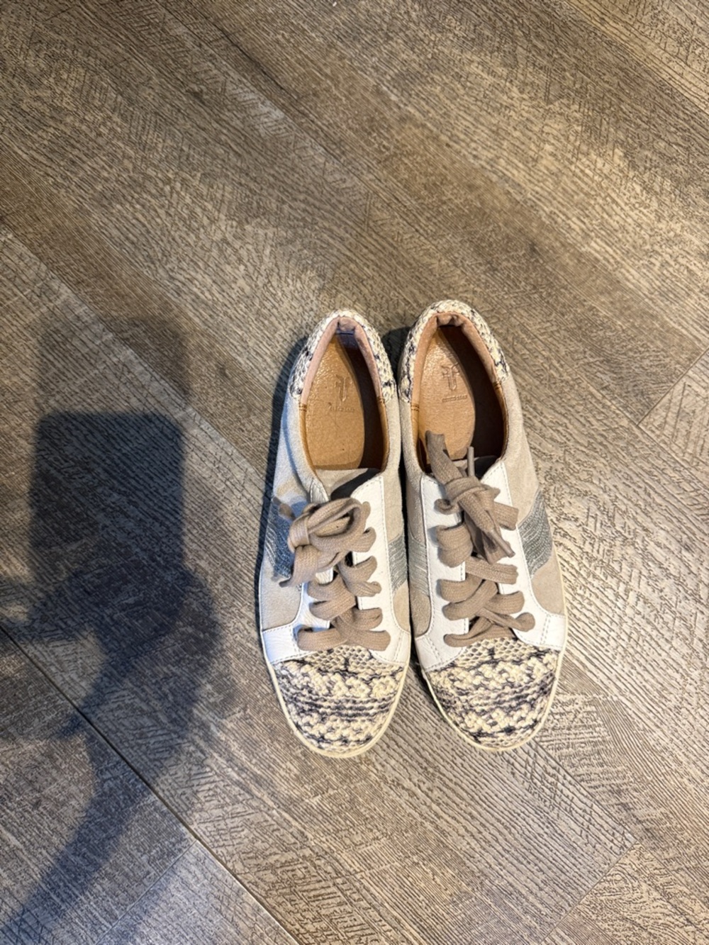 FRYE suede and animal print/metallic sneakers—very good condition